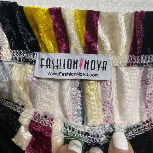Fashion Nova Yeva Velvet Striped Straight Leg Multicolor Velvet Pants Sz M - Picture 5 of 12